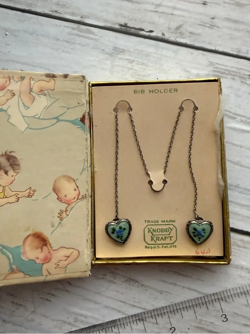 Vintage Green Heart Bib Holder - Kids Accessories